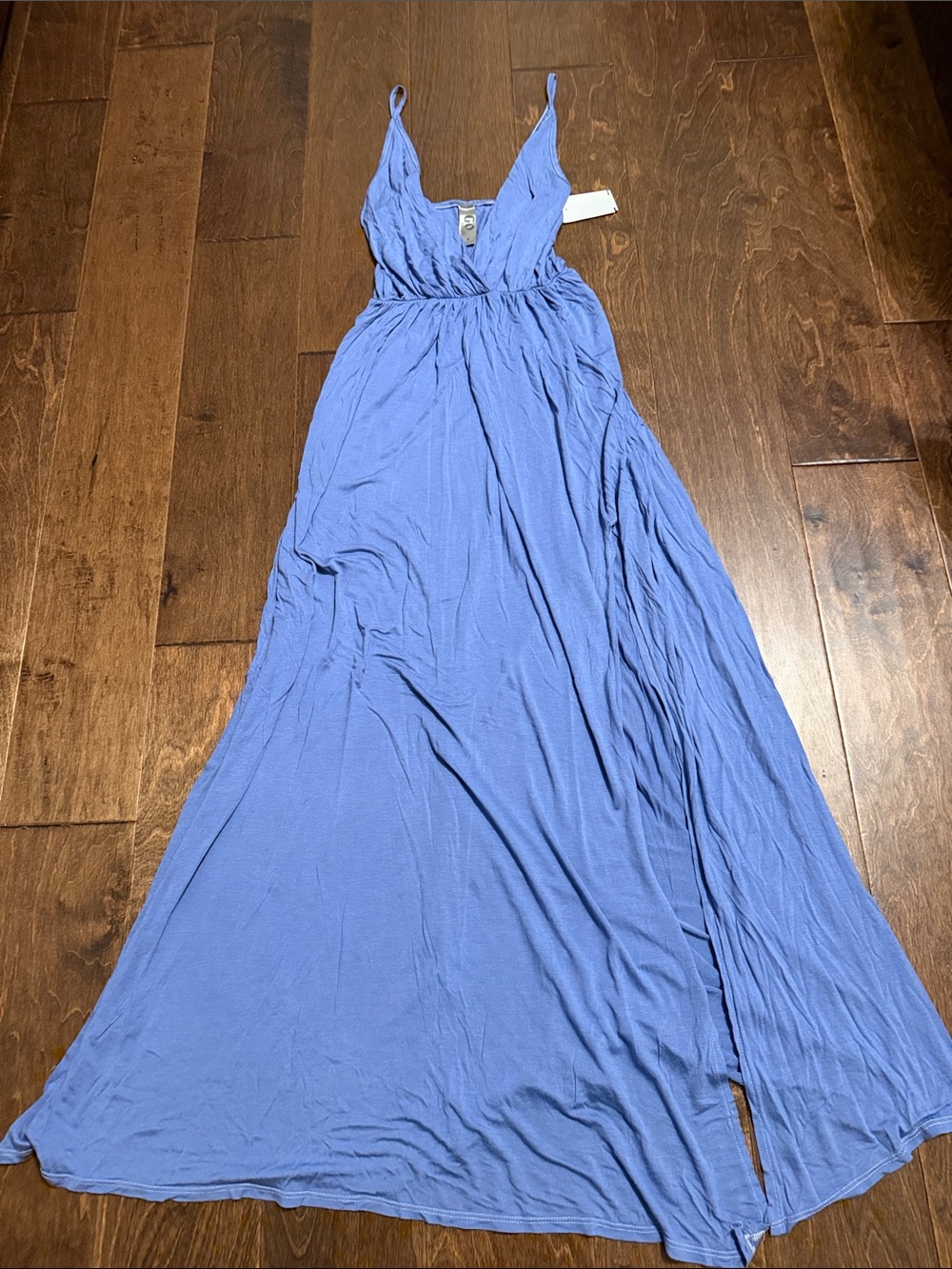 Go Couture Light Blue V-Neck Maxi Dress -  Spaghetti Strap